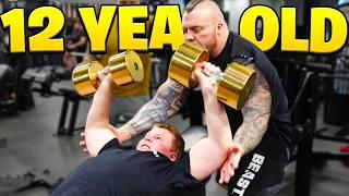 Eddie Halls SON Lifts 30KG / 70LB Dumbbells for reps. Ft. MAXIMUS HALL