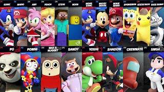 Sonic vs Mario vs Steve vs Noob vs Peach vs Amy | Among Us vs Shadow in Super Smash Bros Ultimate