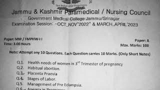 Fmphw/Mmphw 2nd year Paper-A 2023 || Midwifery ||previous question paper Midwifery