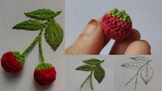 3D Raspberry  embroidery design using cotton earbuds | hand embroidery designs