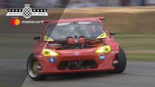 Ryan Tuerck's Ferrari-engined Toyota GT4586 gets close to the edge at Goodwood