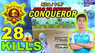 28KILLS!!1VS4 CONQUERORPRO PLAYER SOLO vs SQUADS PUBG MOBILE