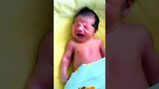 Adorable Newborn Baby First Smile After Birth First Cry