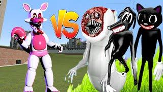 (Gmod Fnaf) Mangle Vs Trevor Henderson's monsters (CARTOON CAT,CARTOON DOG,BRIDGE WORM)