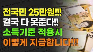 전국민지원금 25만원 다 못준다!! 결국 소득기준 적용시 이렇게 지급합니다!!!