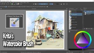 Krita Watercolor painting - Riverbank hut - Landscape painting - Huion Kamvas - Digital Painting