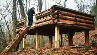 Man Builds 2-Story Lodge in the Forest | Start to Finish by @TheOffGridExperience