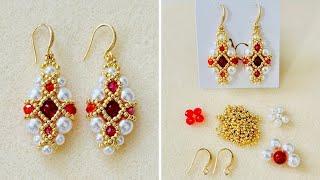 Aretes de Bisutería Fácil  y Elegante   con Perlas, Mostacillas y Cristales.