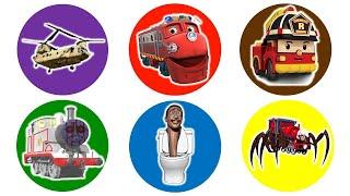 Spin Wheel Helicopter Chinook, Wilson Chuggington, Damkar, Timothy, Skibidi Toilet,Choo Choo Charles