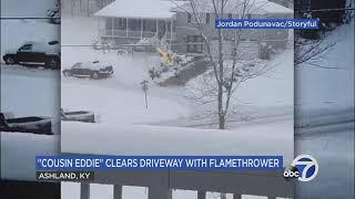 Kentucky man clears snowy driveway using flamethrower