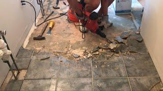 Remove Bathroom Floor Tile & Vanity Top @DIY Boomers