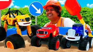 Aventura na construção! Os carros brincam de esconde-esconde com Blaze! Vídeo infantil.