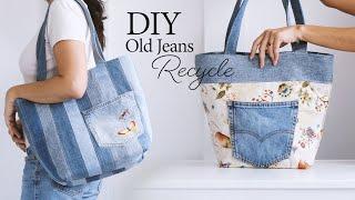 DIY Old Jeans Recycle Tote Bag | Sewing Tutorial (ep207)