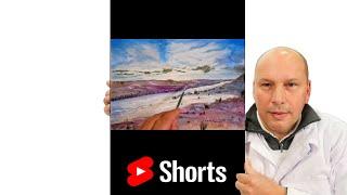 نقاشی با آبرنگ منظره صورتی   watercolor painting landscape pink