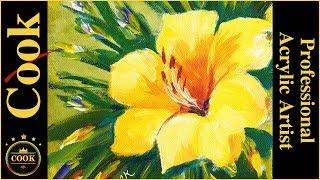 Busy Artist's Yellow Daylily  Acrylic Painting Tutorial for Beginners