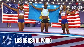 Sha'Carri Richardson y Melissa Jefferson, de USA, podio en los 100 m | Juegos Olímpicos París 2024