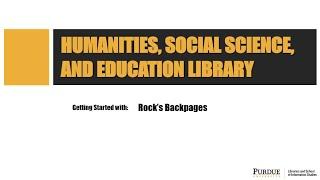 Rock's Backpages - HSSE Featured Database