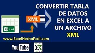 Convertir tabla de datos en Excel a un archivo XML