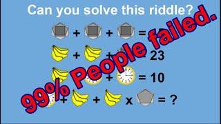 Hardest Math Equation Puzzle - Hard Clock Banana Hexagon Square Pentagon Algebra Riddle