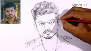 How to Draw Realistic Face Vijay Pencil Sketch / Pencil Sketch Vijay