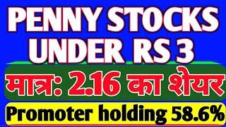 PENNY STOCKS UNDER RS 3 | मात्र: 2.16 का शेयर  | Promoter holding 58.6 %