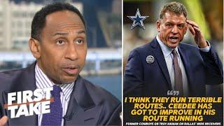 FIRST TAKE | Cowboys routes are TERRIBLE - Stephen A. on-fire to Troy Aikman weigh in on Dallas WR's