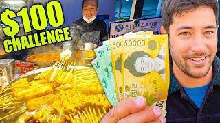 KOREAN STREET FOOD $100 Challenge in Seoul  CRAZY Night Market + HANWOO BEEF BBQ!