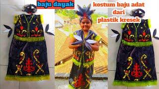 cara mudah membuat kostum karnaval dari plastik kresek //kostum adat dayak dari plastik kresek