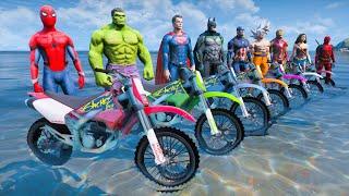 SPIDERMAN MOTORCYCLE ON WATER RAMP CHALLENGE - EXTREME RACING ON THE DAM