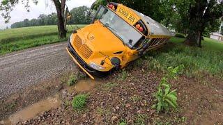 ROAD GIVES WAY UNDER A SCHOOL BUS!!!  BOTH OUR 50 TONS WORK TOGETHER!!!