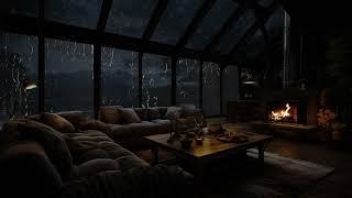 Rainy Night Relaxation ️ Cozy Fireplace Ambience