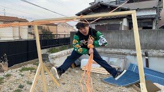 友達の家に2階から外に出るターザンロープ作ってみた【ドッキリ】
