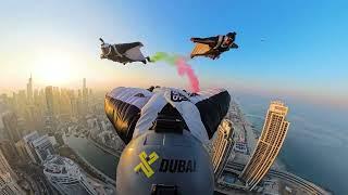 A world-first wingsuit flight by Skydive Dubai and XDubai to celebrate the 53rd UAE National Day. 