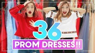 WE TRiED ON 36 PROM DRESSES! Can You Guess Our Favorites? #Prom