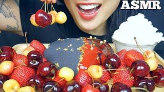 ASMR GLAZED BLACK RED HEART MOUSSE CAKE + STRAWBERRY CHEERY WHIPPED CREAM (EATING SOUND) | SAS-ASMR