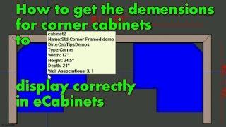 How to get the dimensions for corner cabinets to display correctly in eCabinets