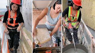 Amazing Daily Life of Beautiful Lady Construction Worker  Beautiful Construction Girl