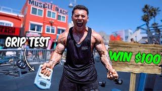 Testing Strangers Grip Strength at Muscle Beach **cash prize**