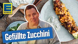 Gefüllte Zucchini vom Grill | Vegetarisches Grillrezept