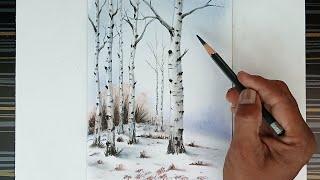 How to draw birch trees landscape by soft pastels and soft charcoal pencil.