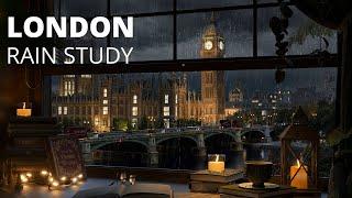 London Big Ben View Rain Study Ambience / Victorian Dark Academia with Distant Thunderstorm Sounds