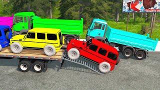 Flatbed Trailer Cars Transporatation with Truck - Pothole vs Car - BeamNG.Drive #76