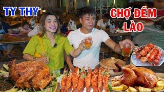 Ty Thy dạo Chợ Đêm Lào nhiều món ăn ngon tìm chồng đẹp trai - Ty Thy Vlog Gỏi đu đủ