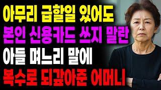 “말귀 못알아 먹으세요?”아무리 급할일 있어도 본인신용카드 쓰지말란 아들며느리 말에 복수로 되갚아준 어머니| 사연라디오 | 사연 | 노후 | 오디오북 | 인생이야기 | 부모자식 |