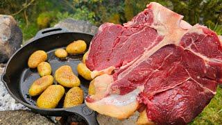 JUICIEST T-BONE STEAK | Relaxing ASMR in Nature