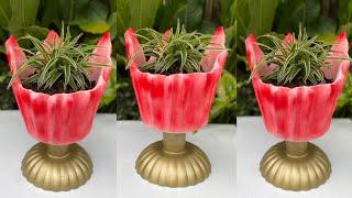 Extremely creative flower pot decorative from towel with cement || New ideas at home garden