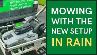 Mowing with our new setup in the RAIN! | Electric Lawn Service