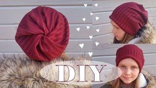 Beanie hat easy DIY. Twisted top! 10 minutes. No pattern