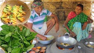 pumpkin flower curry & jute leaves curry cooking by our santali tribe old couple