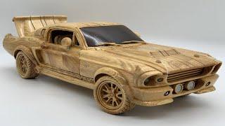 Wood Carving - Classic Ford Mustang GT500 - Woodworking Art